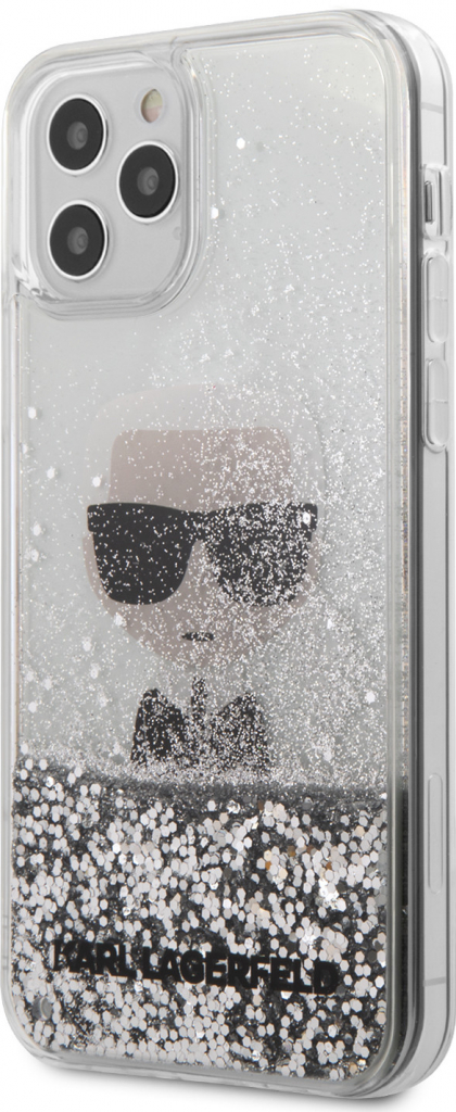 Pouzdro Karl Lagerfeld Liquid Glitter Iconic Apple iPhone 12/12 Pro stříbrné