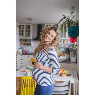 Těhotenské a kojící tričko Milk Shirt milk & love bílo modré pásky – Zboží Dáma