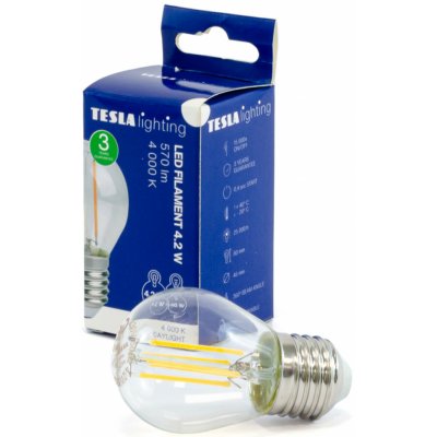 Tesla LED žárovka FILAMENT RETRO miniglobe, E27, 4.2W, 230V, 570lm, 25 000h, 4000K denní bílá, 360 – Zboží Mobilmania