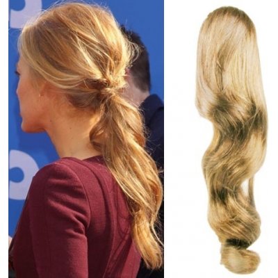 Clip in příčesek culík/cop 100% lidské vlasy 60cm vlnitý přírodní blond
