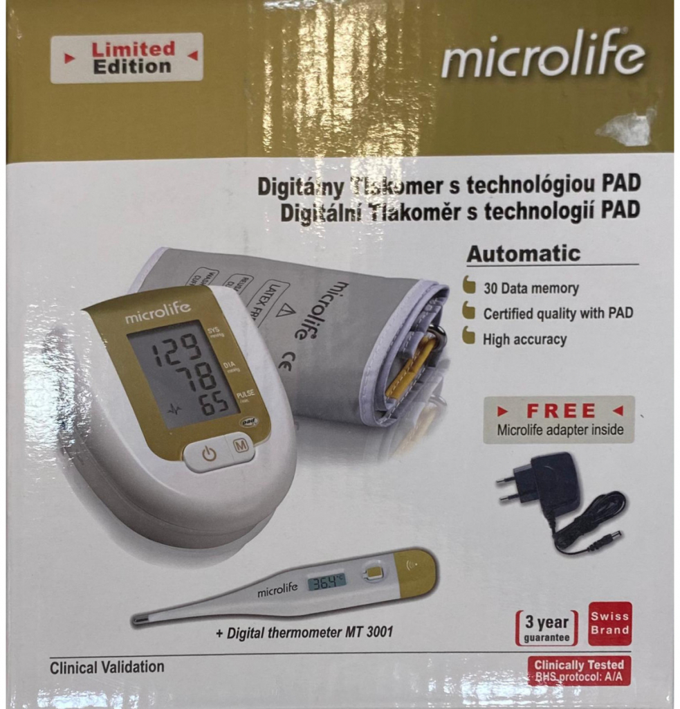 Microlife BP 3AG1 zlatý + adaptér