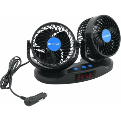 Ventilátor MITCHELL DUO 2x130mm 12V na palubní desku s teploměrem - Ventilátor MITCHELL DUO na palubní desku s teploměrem - 12V – Zboží Mobilmania