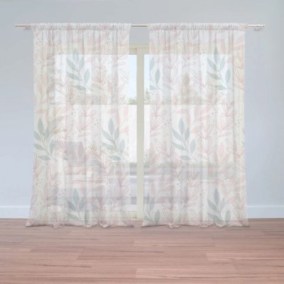 Sablio Záclony Růžové a modré lístky : 2ks 150x250cm – Zboží Mobilmania