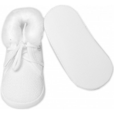 Baby Nellys kojenecké capáčky botičky na šněrování s kožíškem bílé – Zboží Mobilmania