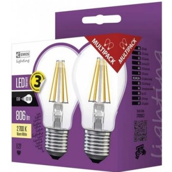 Emos LED žárovka Filament A60 E27 6,7W=60W teplá bílá Z74260.2 2 ks