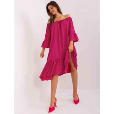 Italy Moda asymetrické midi šaty s volánem dhj-sk-6057.93-fuchsia Fuchsiové – Zboží Mobilmania