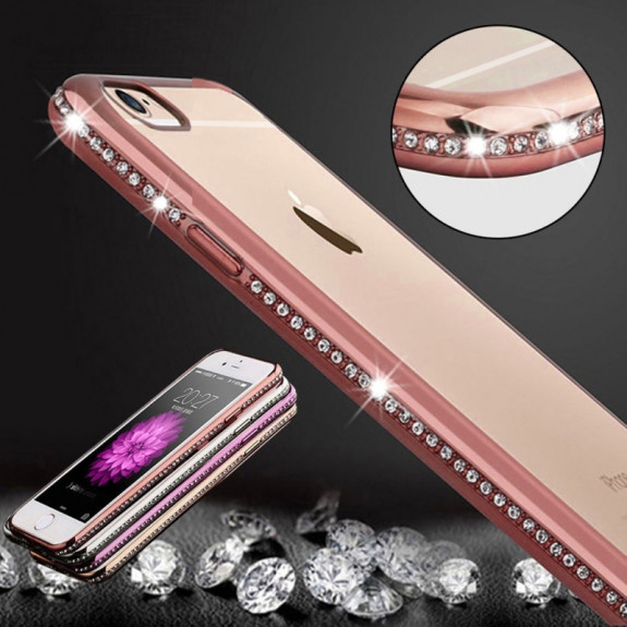 Pouzdro AppleKing luxusní průhledné ochranné s kamínky ve stylu diamantu Apple iPhone 6 Plus / 6S Plus růžově zlaté