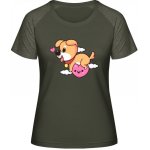 MyMate Prodloužené Triko MY120 Design se srdíčkem a psem Olive / Heather Olive – Sleviste.cz