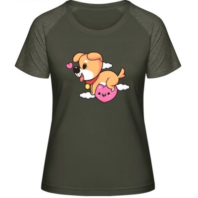 MyMate Prodloužené Triko MY120 Design se srdíčkem a psem Olive / Heather Olive – Sleviste.cz