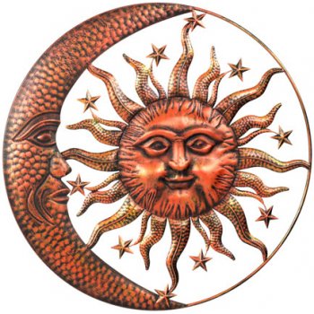Slunce s měsícem, kovová nástěnná dekorace, Ø 82cm