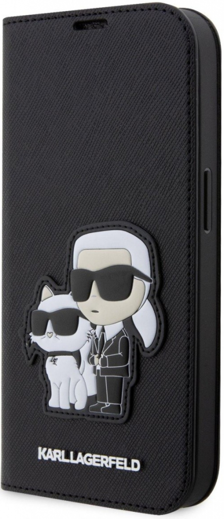 Pouzdro Karl Lagerfeld PU Saffiano Karl and Choupette NFT Book iPhone 13 Pro černé