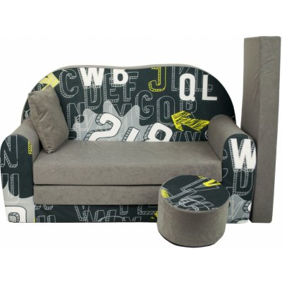 Fimex Dětská rozkládací pohovka + taburet Graffiti šedá – Zboží Dáma