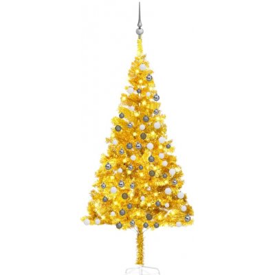 zahrada-XL Umělý vánoční stromek s LED a sadou koulí zlatý 180 cm PET