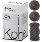 Kohle Company Konjac houbičky dárková sada aktivní černé uhlí 3 ks – Zboží Dáma