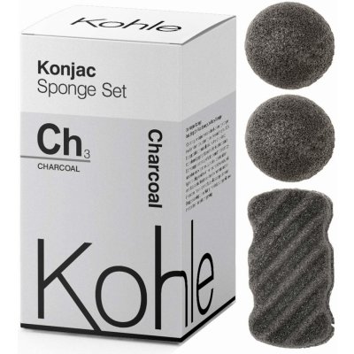 Kohle Company Konjac Houbičky Dárková Sada Aktivní Černé Uhlí 3 ks