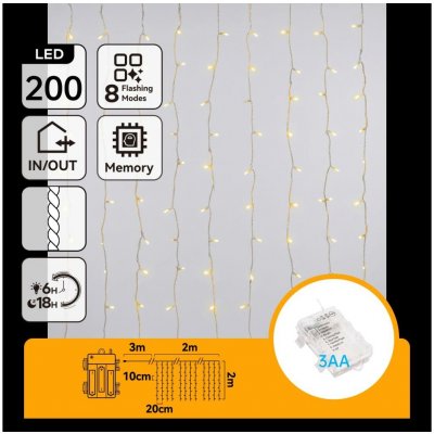 Aigostar B.V. LED Venkovní vánoční řetěz 200xLED/8 funkcí 3xAA 5x2m IP44 teplá bílá B103031YC – Hledejceny.cz