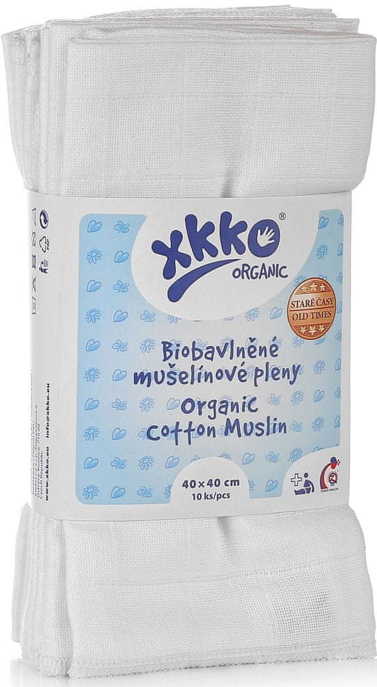 XKKO Biobavlněné pleny Organic 40 x 40 Old Times Bílé 10 ks