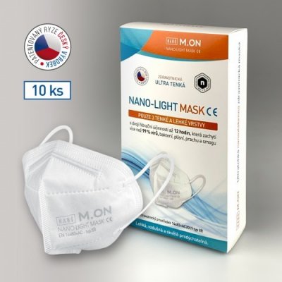 NANO M.ON NANO LIGHT MASK, nano rouška ve tvaru respirátoru bílá 10 ks – Zbozi.Blesk.cz