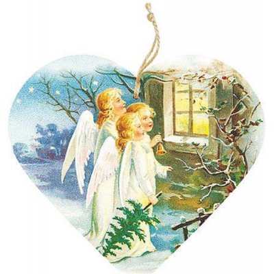 Bohemia Gifts Dekorační dřevěné srdce s potiskem Tři andělé 13 cm – Zboží Mobilmania
