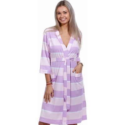 Fialový a růžový pruhovaný lehký dámský župan 1G0523 fialová – Sleviste.cz