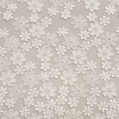 Vyšívaný tyl ivory, květinová výšívaná bordura, š.130 – Sleviste.cz