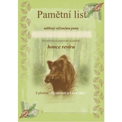 Pamětní list Nejlepší honec revíru – Hledejceny.cz