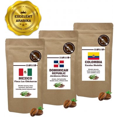 Monro Káva Degustační balíček kávy 3 ks 100% výběrových Arabik Excelent 100 g – Zboží Mobilmania