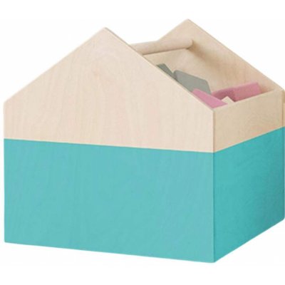 Benlemi Dřevěný box HOUSE ve tvaru domečku 33x33x37 cm Tyrkysový pololakovaný