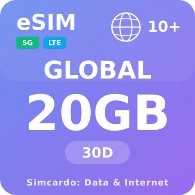 9 Zemí Mobilní Internet - eSIM 20GB 30 dní datová SIM karta – Zbozi.Blesk.cz