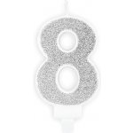 PartyDeco Svíčka na dort 8 STŘÍBRNÁ TŘPYTIVÁ – Sleviste.cz