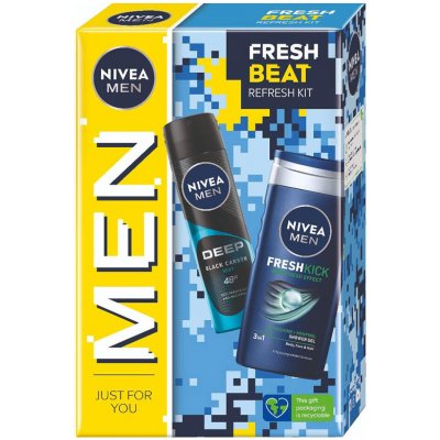 Nivea Men Fresh Beat sada sprchový gel Men Fresh Kick 250 ml + antiperspirant Men Deep Beat 150 ml pro muže – Zboží Mobilmania