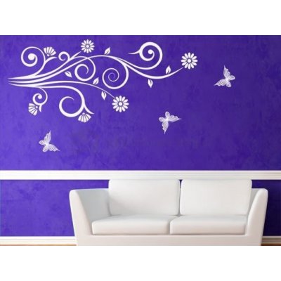dekorace-steny.cz 042 - Samolepky na zeď - Květiny s motýly - 40 x 90 cm