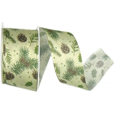 Vánoční bavlněná stuha Pine Whisper – Natural Green zelená 40mm x 2m (13,-Kč/m) – Zboží Mobilmania