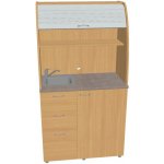 OFFICE PRO HOBIS kuchyň s dřezem, baterií a lednicí, levá - KU 3 3 L, buk, šedá roleta – Zboží Dáma