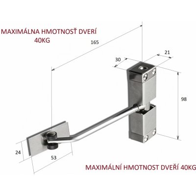 Dveřní pružinový zavírač H - 98 mm, L = 165 mm, kryt z nerezové oceli, max. hmotnost dveří 40 kg – Hledejceny.cz