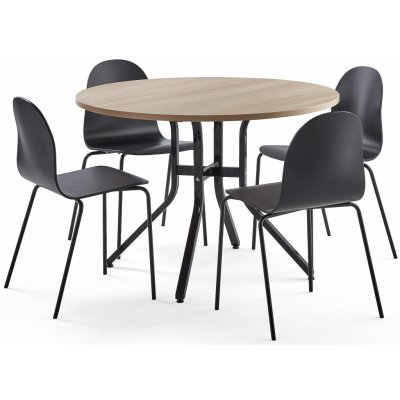 Furniture set SANNA + MELVILLE, 1 table and 4 dark grey chairs