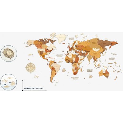 Nástěnná dřevěná mapa světa XL - Traveler - 200 x 100 cm – Hledejceny.cz