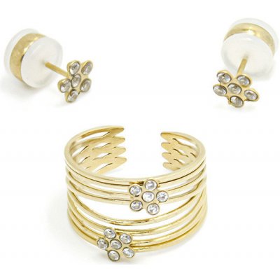 Foxette prsten a náušnice Shining Windflower PVD Zlatý F 4420 – Zboží Dáma