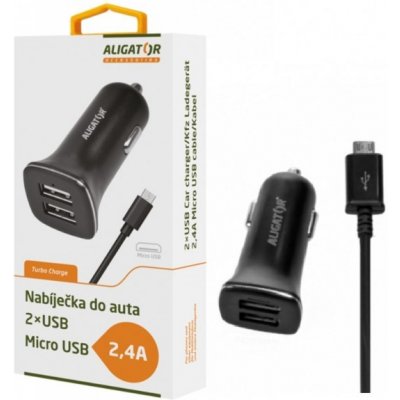 Nabíječka do auta ALIGATOR s microUSB kabelem a 2xUSB výstupem 2,4A, Turbo charge, Black – Zboží Mobilmania