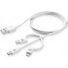 usb kabel CellularLine USBDATA3IN1MFITYCW USB/Lightning + Micro USB + USB-C, 1,2m, bílý