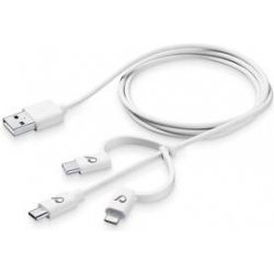 CellularLine USBDATA3IN1MFITYCW USB/Lightning + Micro USB + USB-C, 1,2m, bílý