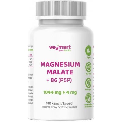Vegmart Magnesium malát 15% + Vitamín B6 P5P 180 kapslí – Hledejceny.cz