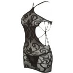 Mandy Mystery Lingerie Černé minišaty s výrazným vzorem a prostřihy – Zboží Mobilmania