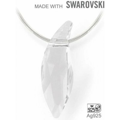 Swarovski Elements Stříbrný náhrdelník visací bílá slza, kapka, lístek 34255.1 Crystal – Hledejceny.cz