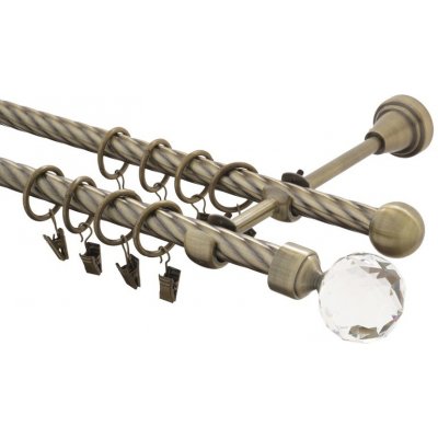 GARNÝŽE-HEBR Garnýž kroucená Koule Crysatal mosaz dvojitá 240 cm – Sleviste.cz