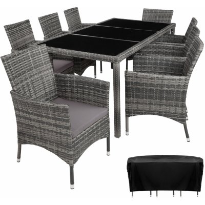tectake 404328 zahradní ratanový nábytek 8+1 vč. ochranné plachty - šedo-strakatá/šedá – Sleviste.cz