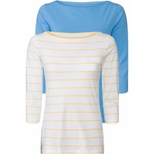 esmara Dámské triko s dlouhými rukávy, 2 kusy světle modrá / žlutá / bílá pruhovaná