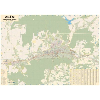 Excart Maps Zlín - nástěnná mapa 140 x 100 cm Varianta: bez rámu v tubusu, Provedení: laminovaná mapa v lištách