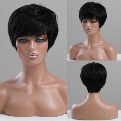 Calimero paruka z pravých a umělých vlasů Uhlově černá pixie – Zboží Dáma