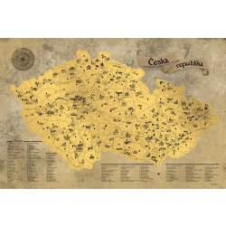 Stírací mapa Česka DELUXE XL zlatá - Mapa bez lišt, dárkový tubus